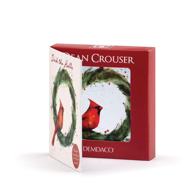 Cardinal On Holly Wreath Magnet Ornament And Matching Card