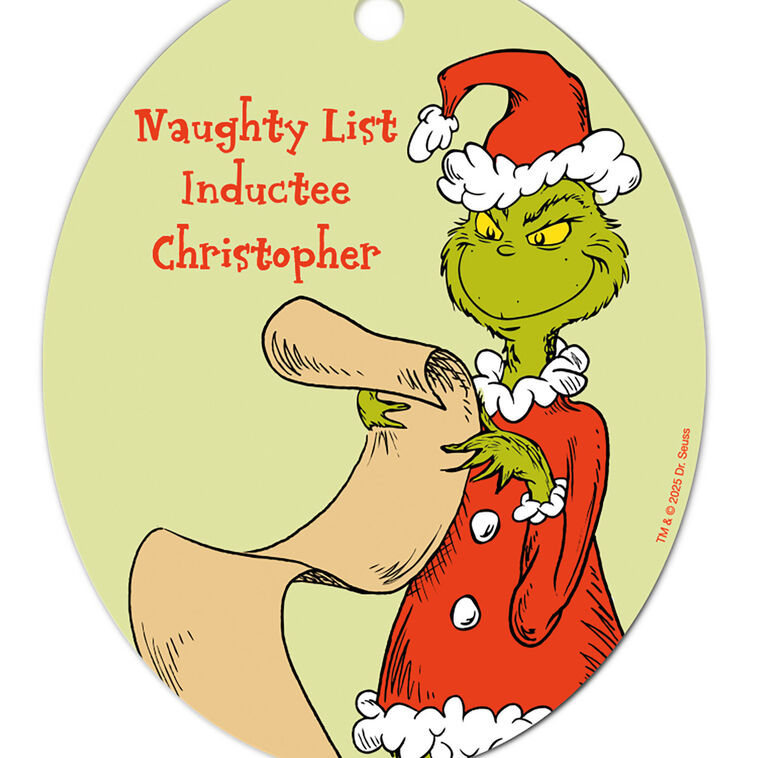 Hallmark Dr. Seuss's How The Grinch Stole Christmas!™ Naughty List Metal Personalized Ornament, Custom Text