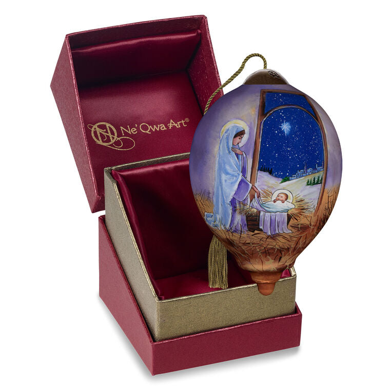 Ne'Qwa Art O Night Divine Mary And Baby Jesus Glass Christmas Ornament