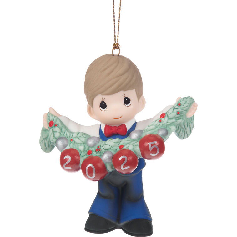 Precious Moments Deck The Halls 2025 Boy Ornament, 3.3"