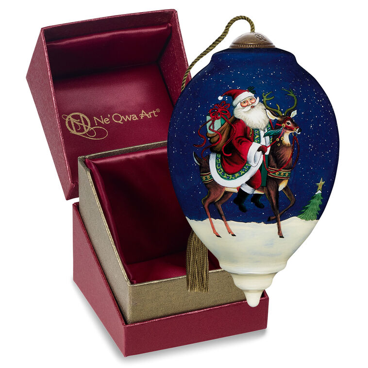 Ne'Qwa Art Jingle All The Way Santa And Reindeer Glass Christmas Ornament