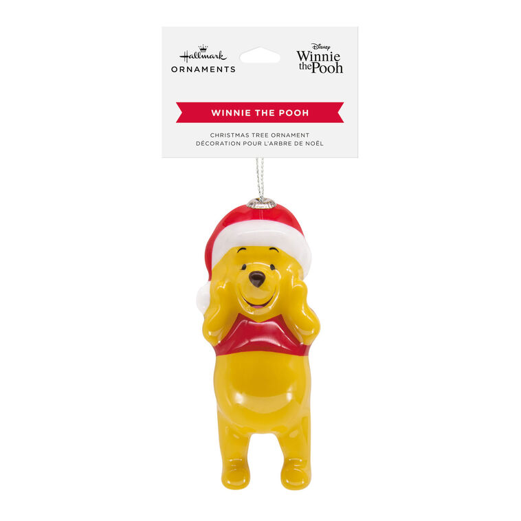 Disney Winnie The Pooh In Santa Hat Shatterproof Hallmark Ornament