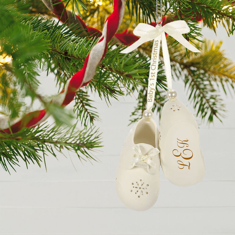  Baby's First Christmas Monogram Booties Porcelain Personalized Ornament