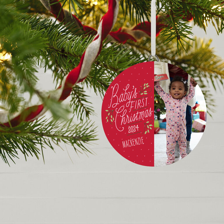 Hallmark Baby's First Christmas Personalized Text And Vertical Photo Ceramic Ornament
