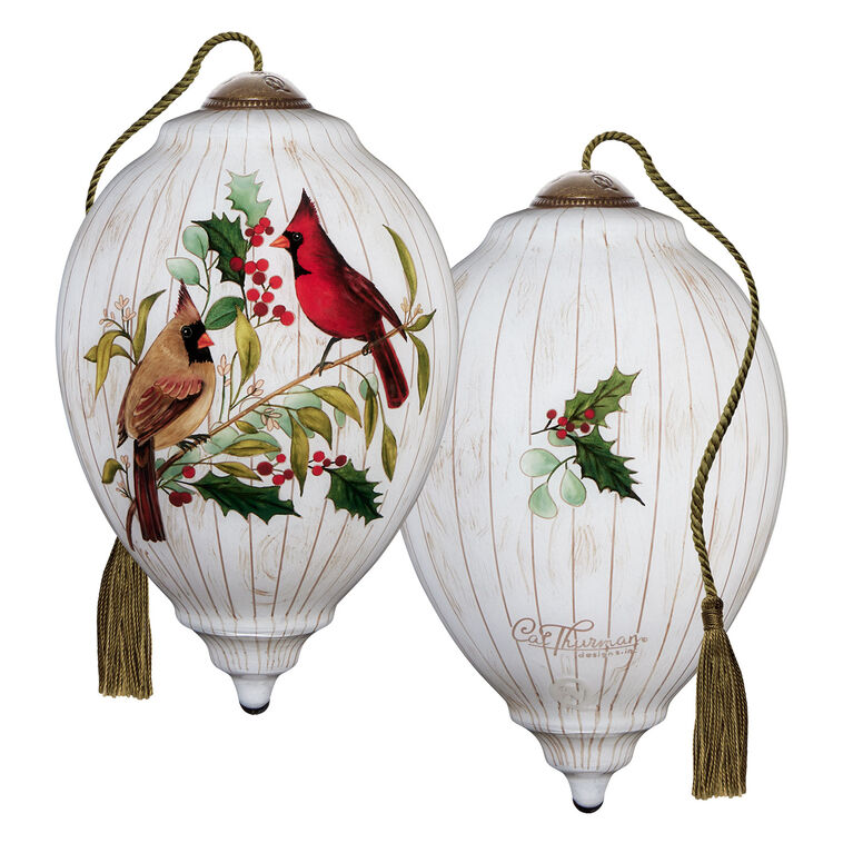  Ne'Qwa Art Happy Holly-Days To You Cardinals Glass Christmas Ornament