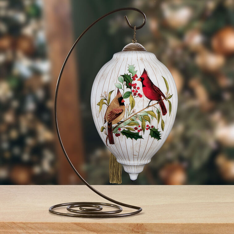 Ne'Qwa Art Happy Holly-Days To You Cardinals Glass Christmas Ornament