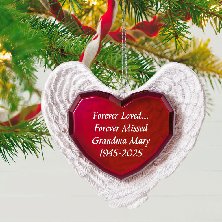 Hallmark Forever Loved Memorial Heart And Angel Wings Text Personalized Ornament