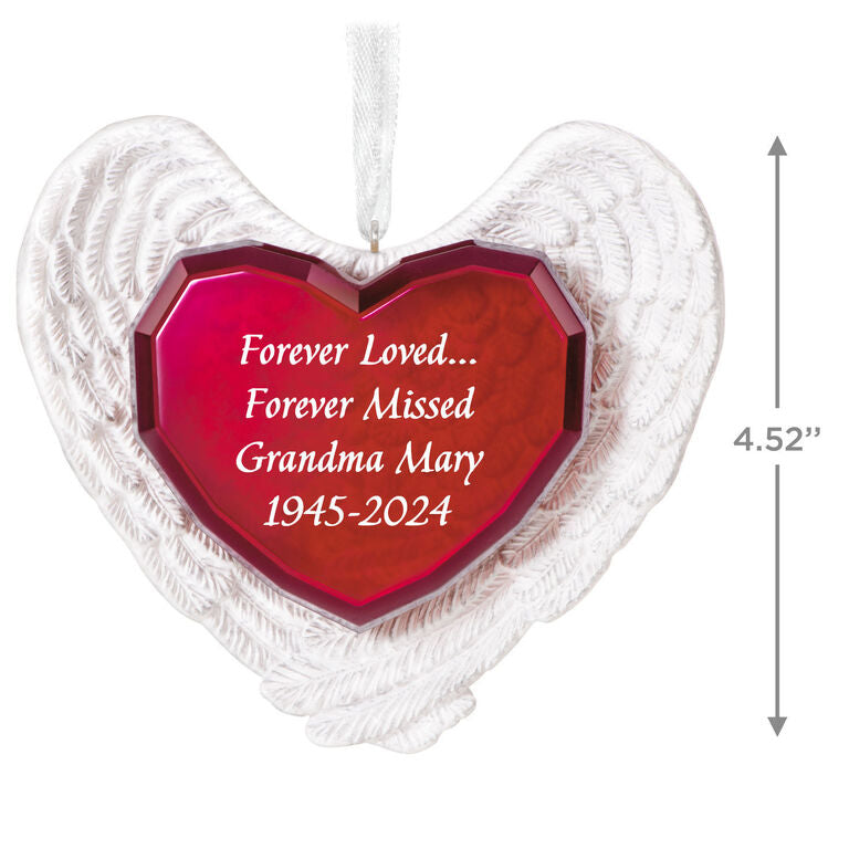 Hallmark Forever Loved Memorial Heart And Angel Wings Text Personalized Ornament