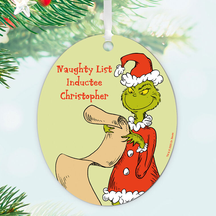 Hallmark Dr. Seuss's How The Grinch Stole Christmas!™ Naughty List Metal Personalized Ornament, Custom Text