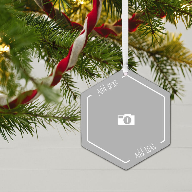 Hallmark Design-Your-Own Hexagon Metal Personalized Ornament, Custom Photo And Text
