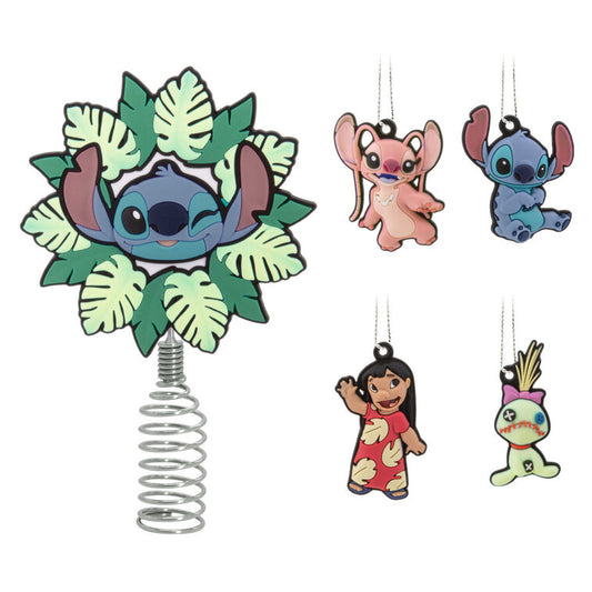  Mini Disney Stitch Hallmark Tree Topper And Ornaments, Set Of 5