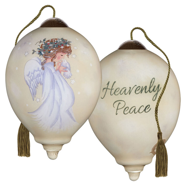  Ne'Qwa Art Heavenly Peace Sweet Angel And Dove Glass Christmas Ornament