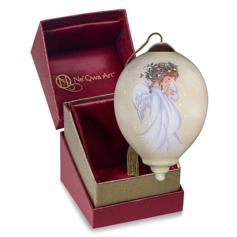  Ne'Qwa Art Heavenly Peace Sweet Angel And Dove Glass Christmas Ornament
