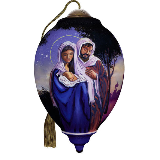  Ne'Qwa Art O Holy Night Mary, Joseph And Jesus Glass Christmas Ornament