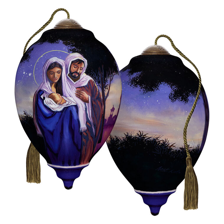  Ne'Qwa Art O Holy Night Mary, Joseph And Jesus Glass Christmas Ornament
