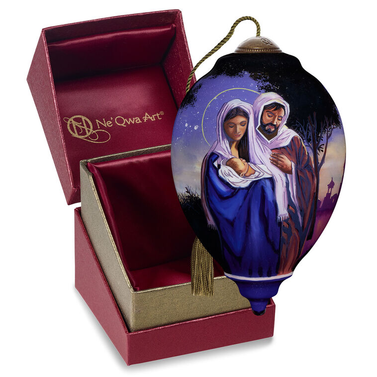  Ne'Qwa Art O Holy Night Mary, Joseph And Jesus Glass Christmas Ornament