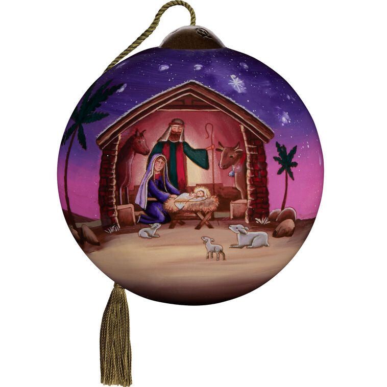  Ne'Qwa Art Silent Night, Holy Night Nativity Scene Glass Christmas Ornament