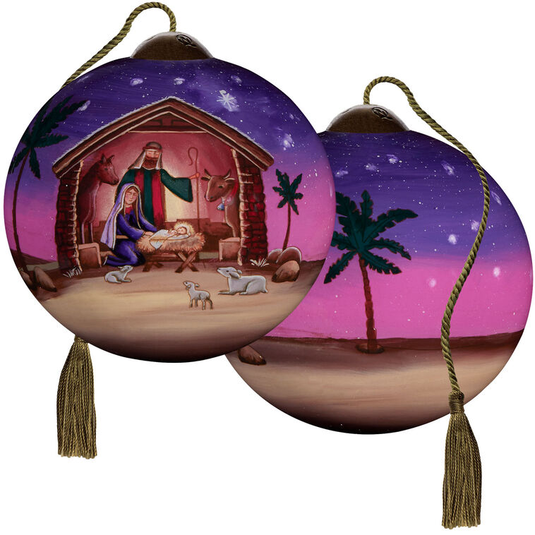  Ne'Qwa Art Silent Night, Holy Night Nativity Scene Glass Christmas Ornament