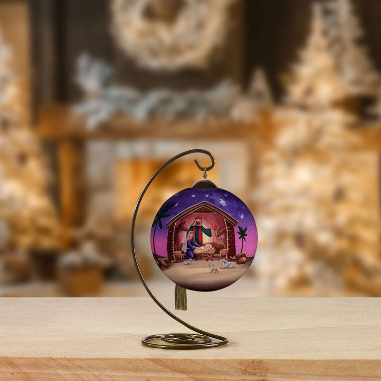  Ne'Qwa Art Silent Night, Holy Night Nativity Scene Glass Christmas Ornament