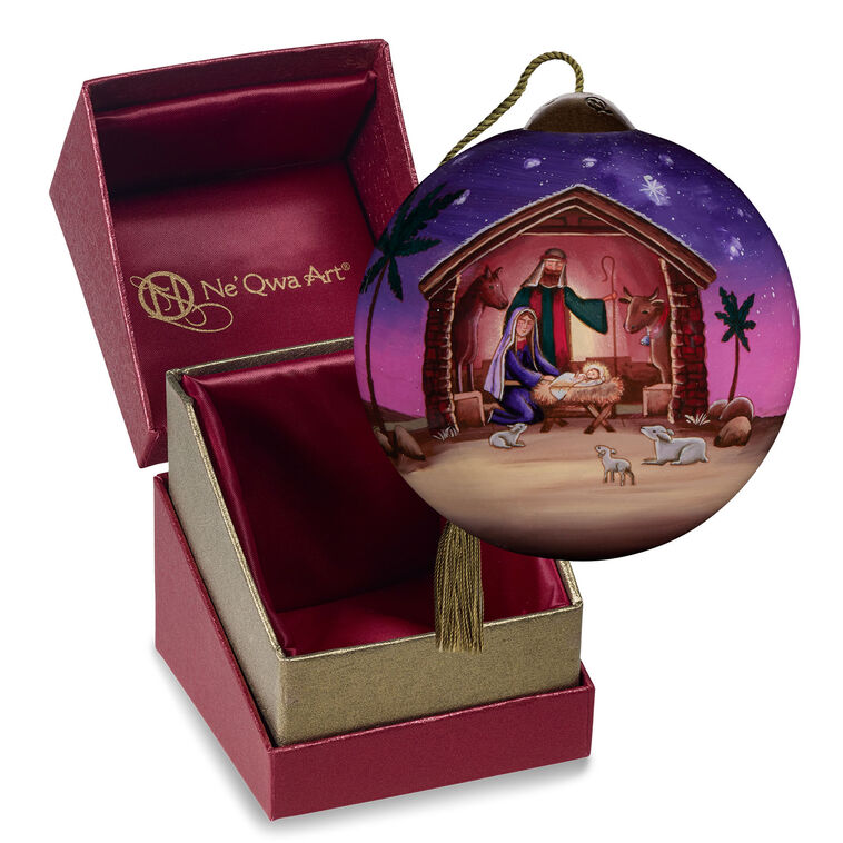  Ne'Qwa Art Silent Night, Holy Night Nativity Scene Glass Christmas Ornament