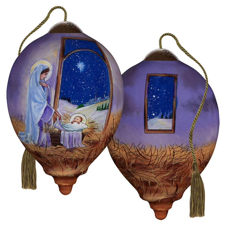  Ne'Qwa Art O Night Divine Mary And Baby Jesus Glass Christmas Ornament