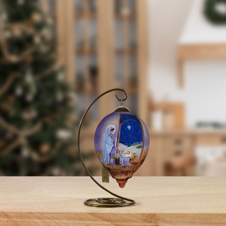  Ne'Qwa Art O Night Divine Mary And Baby Jesus Glass Christmas Ornament