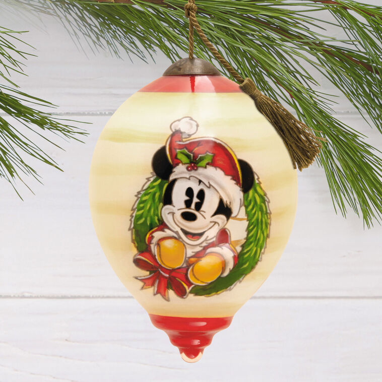  Disney Ne'Qwa Art® Mickey Mouse Hand-Painted Glass Hallmark Ornament