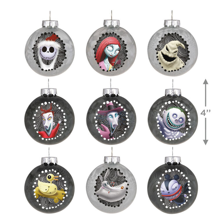 Hallmark Disney Tim Burton's The Nightmare Before Christmas Halloween Town Glass Ornaments, Set Of 9