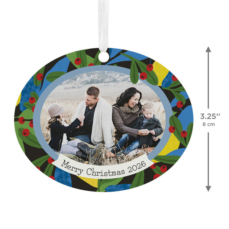 Hallmark Holiday Holly Horizontal Oval Metal Personalized Ornament, Custom Photo And Text