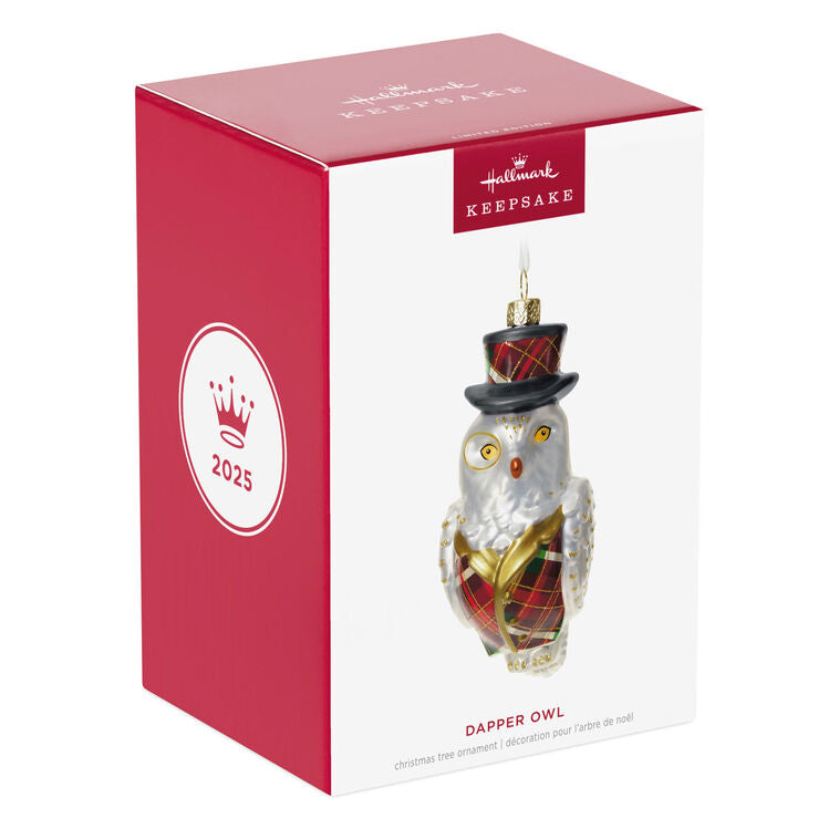 Hallmark Dapper Owl Glass Ornament