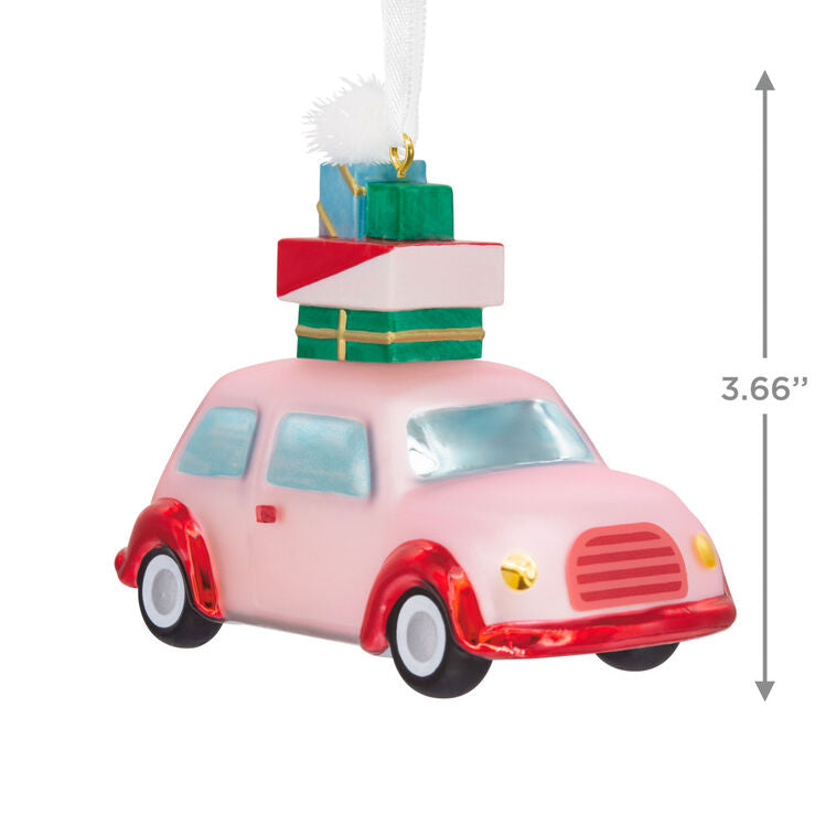  Signature Pink Car With Presents Blown Glass Hallmark Ornament