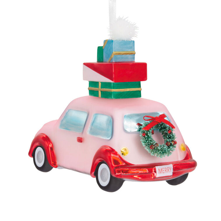  Signature Pink Car With Presents Blown Glass Hallmark Ornament