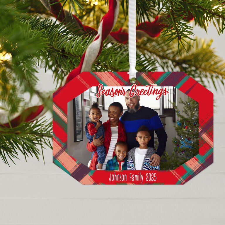 Hallmark Red Plaid Personalized Text And Photo Metal Ornament