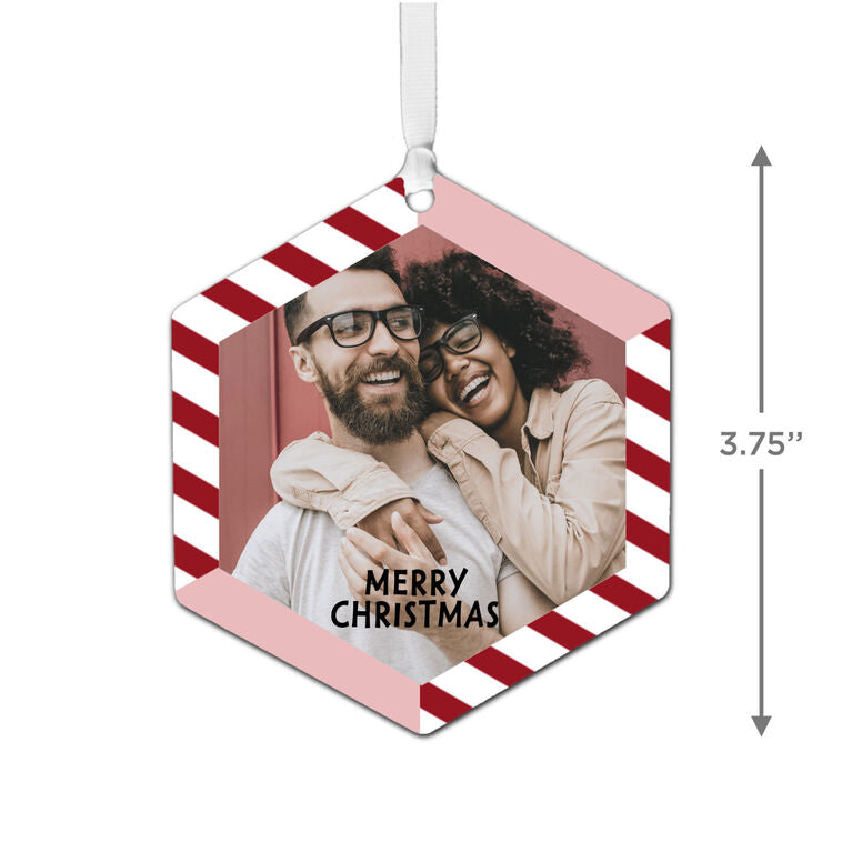 Hallmark Candy Cane Stripes Metal Personalized Ornament, Custom Photo And Text