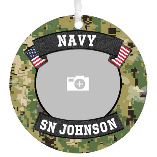 Hallmark Navy Metal Personalized Ornament, Custom Photo And Text