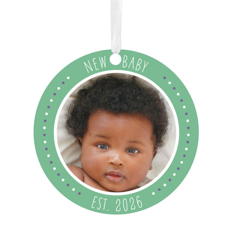Hallmark New Baby Round Metal Personalized Ornament, Custom Photo And Text