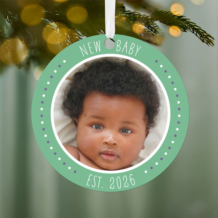 Hallmark New Baby Round Metal Personalized Ornament, Custom Photo And Text