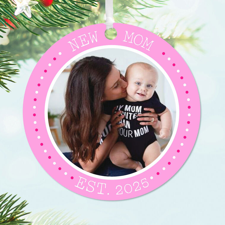 Hallmark New Mom Round Metal Personalized Ornament, Custom Photo And Text
