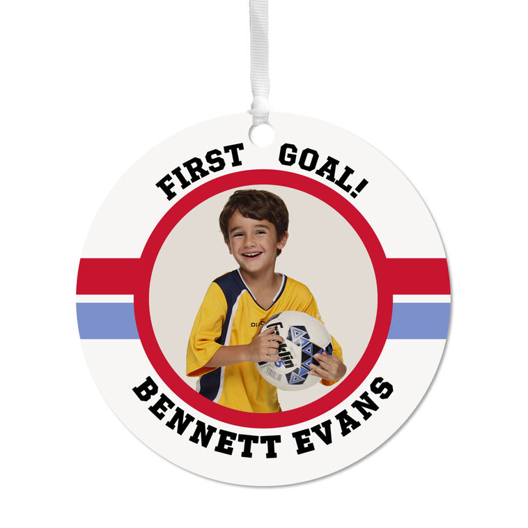 Hallmark Soccer Round Metal Personalized Ornament, Custom Photo And Text