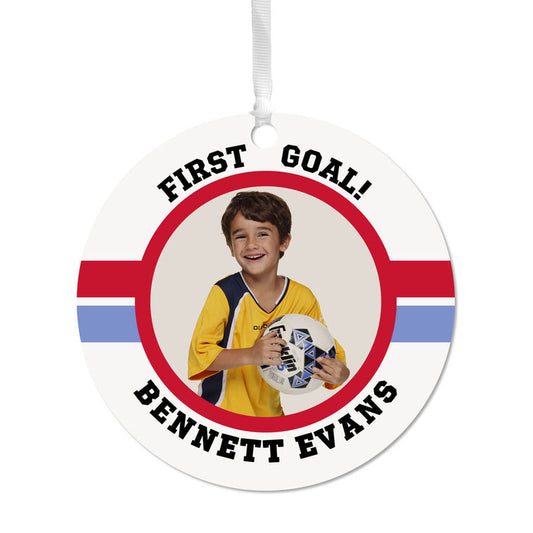 Hallmark Soccer Round Metal Personalized Ornament, Custom Photo And Text