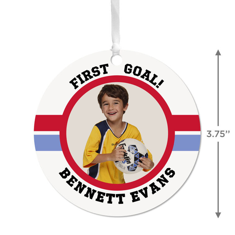 Hallmark Soccer Round Metal Personalized Ornament, Custom Photo And Text