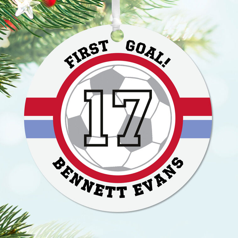 Hallmark Soccer Round Metal Personalized Ornament, Custom Text