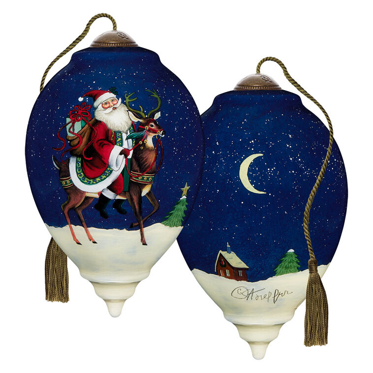  Ne'Qwa Art Jingle All The Way Santa And Reindeer Glass Christmas Ornament