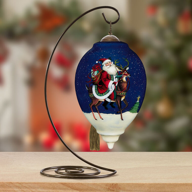  Ne'Qwa Art Jingle All The Way Santa And Reindeer Glass Christmas Ornament