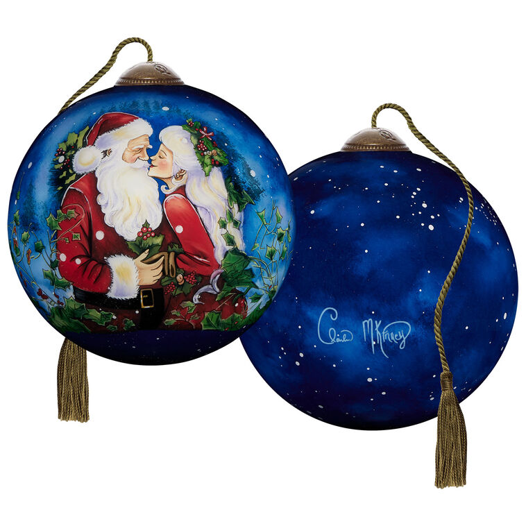  Ne'Qwa Art Merry Kiss-Mas Santa And Mrs. Claus Glass Christmas Ornament