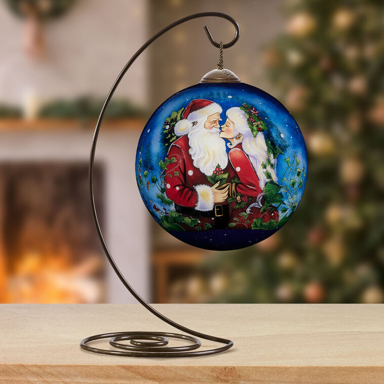  Ne'Qwa Art Merry Kiss-Mas Santa And Mrs. Claus Glass Christmas Ornament