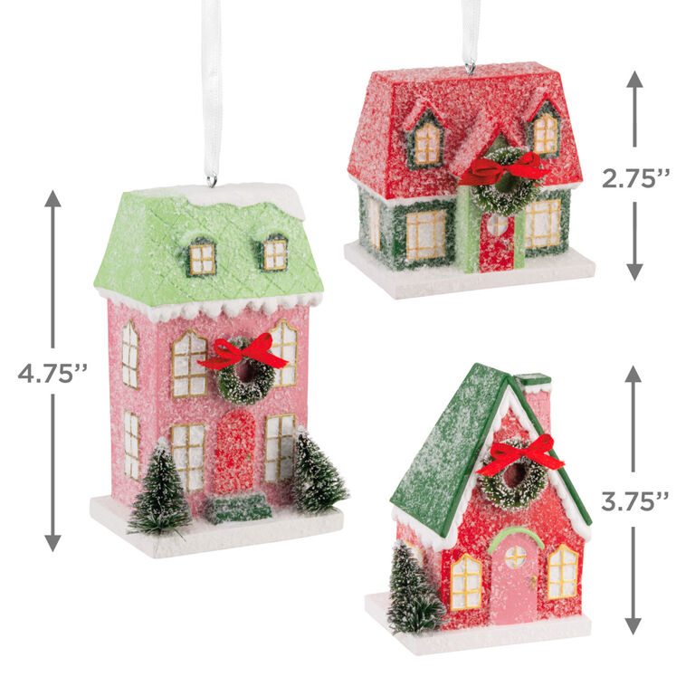  Festive Houses Hallmark Ornaments, Set Of 3
