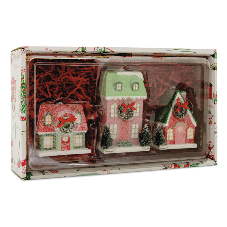  Festive Houses Hallmark Ornaments, Set Of 3