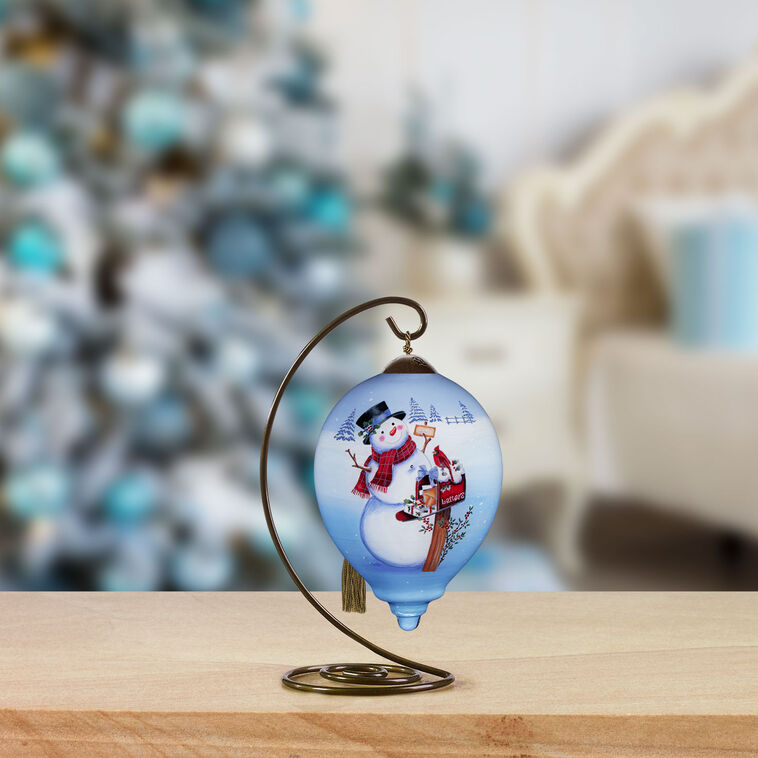  Ne'Qwa Art Christmas Wishes Snowman At Mailbox Glass Ornament