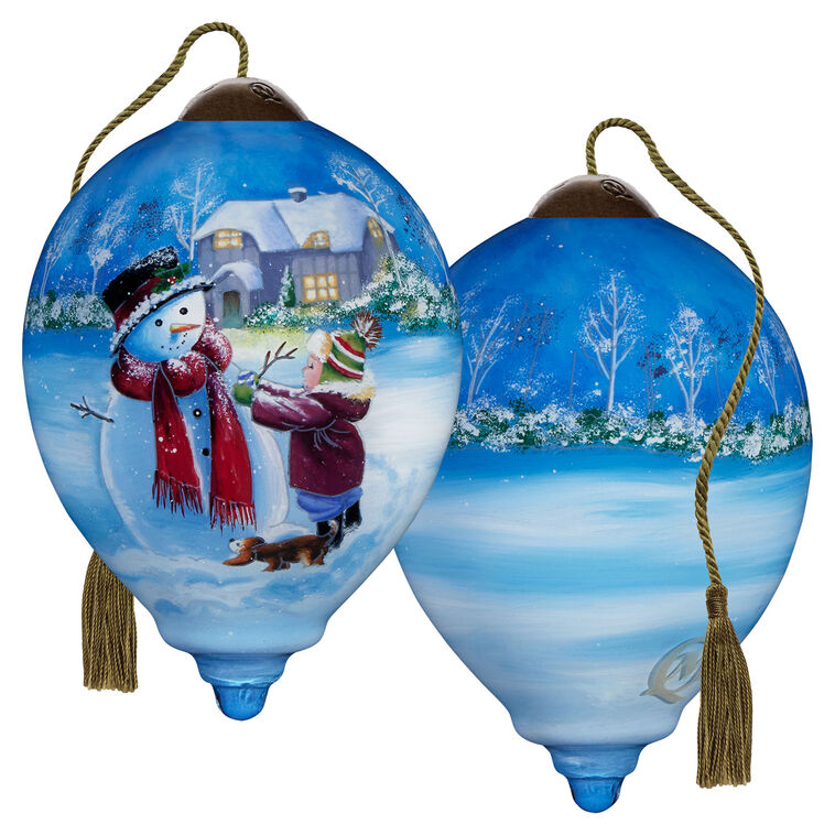  Ne'Qwa Art You Warm My Heart Snowman And Child Glass Christmas Ornament